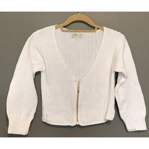 RICO White Cropped Zip Up Cardigan